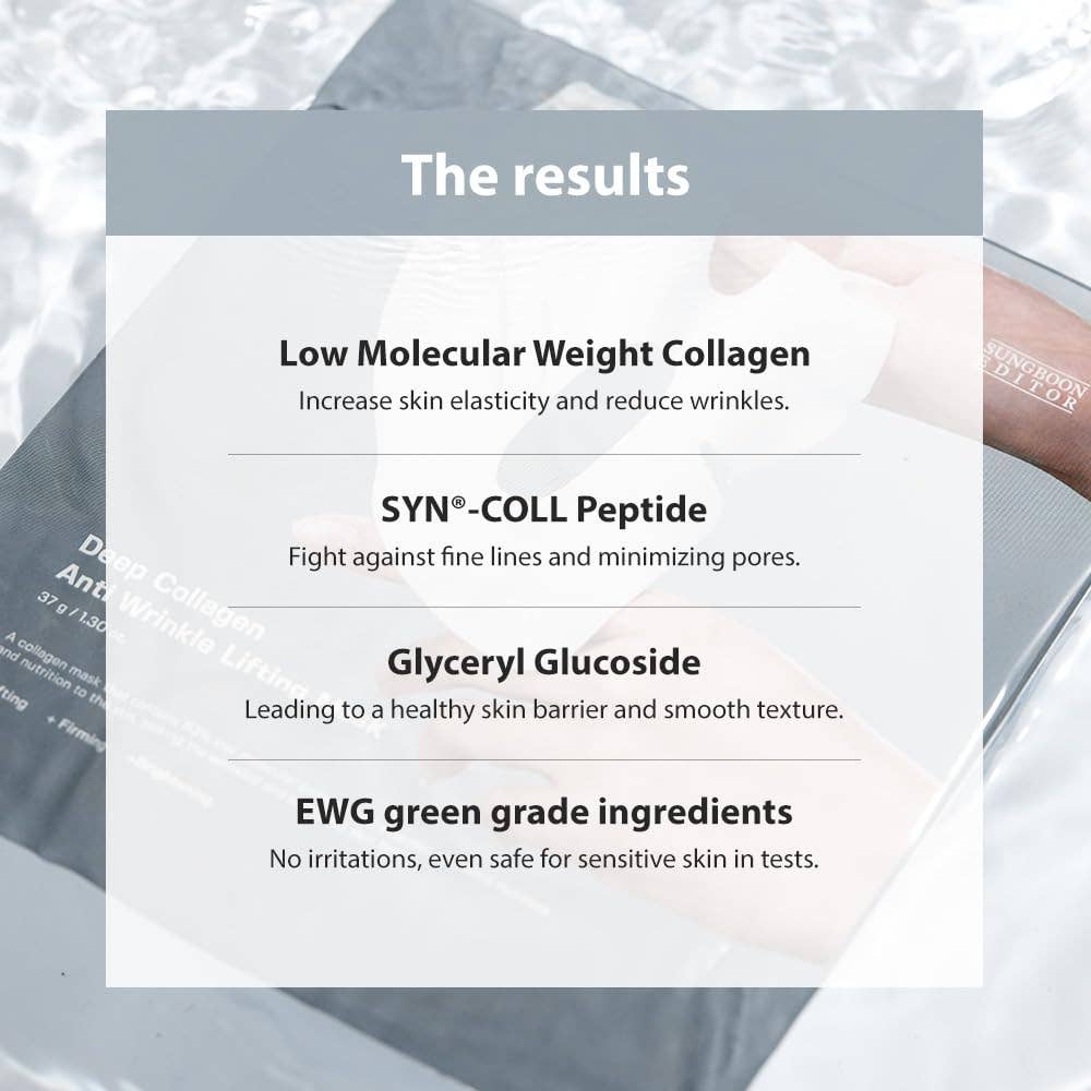 SUNGBOON EDITOR Korean Skincare Deep Collagen Power Boosting Facial Mask for Firming and Restoring Skin